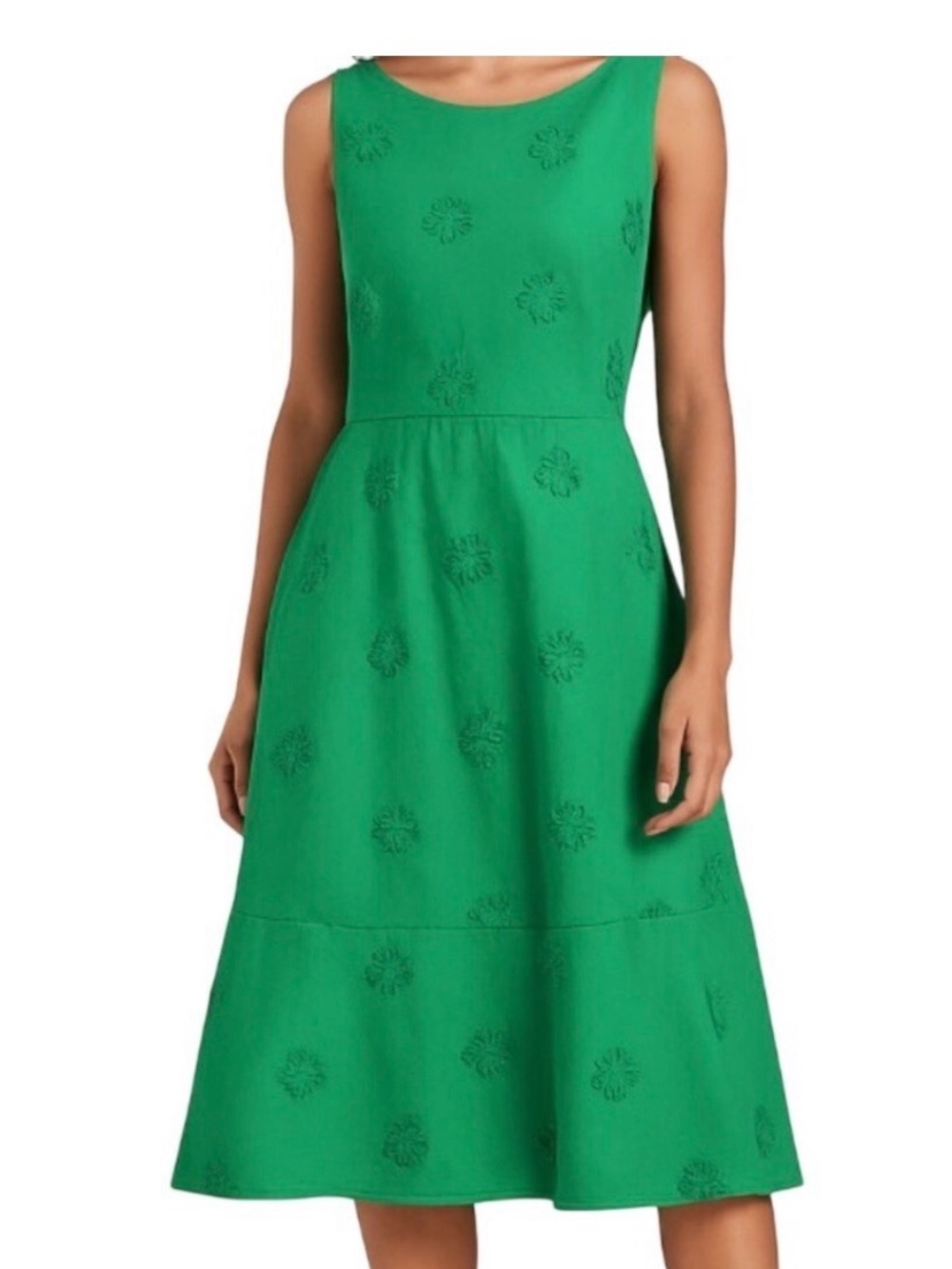 Talbots Green Embroidered Sleeveless Dress